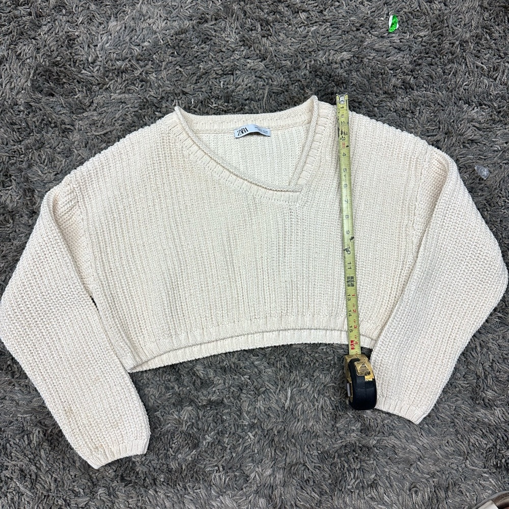 Zara Cropped Knit Sweater Asymmetric Neck, Size S <<<<224>>> - Picture 2 of 12